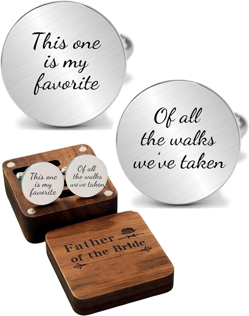 Vkooer Personalized Engraved Cuff Links Tie Clip Set Custom Engrave Phrase Wedding Cufflinks Jewelry Gift for Father Dad Of all the Walks We've taken This one is my Favorite - Image 1